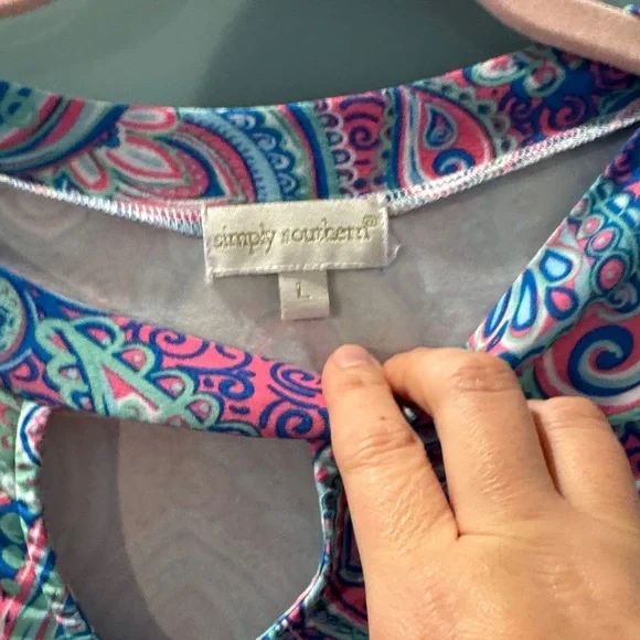 Simply Southern Paisley Keyhole Dress in Pink & Teal - Picture 2 of 5